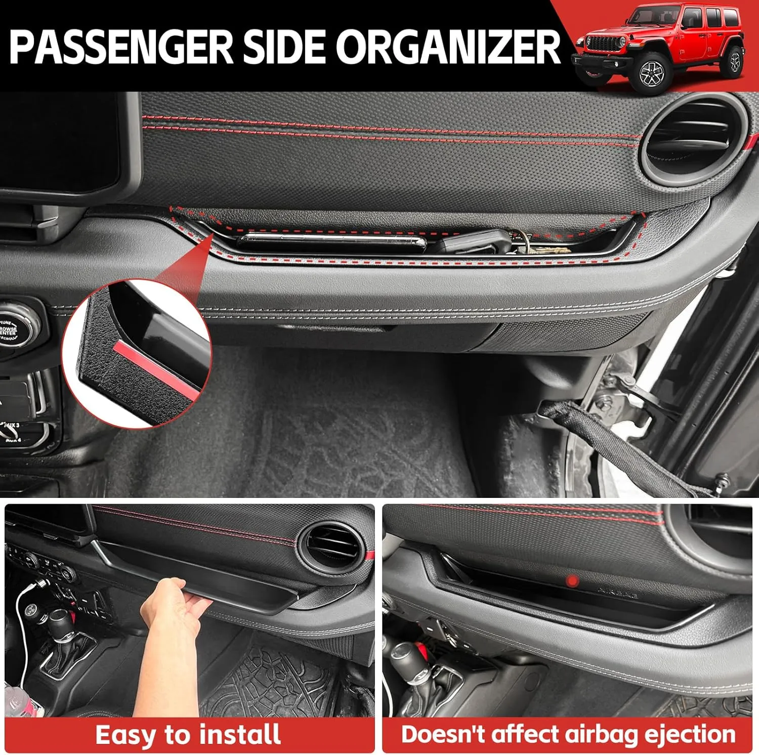 Center Console Organizer for 2024 2025 Jeep Wrangler JL JLU 4XE/Gladiator JT Gear Shift Console Side Tray GrabTray Passenger Hanging Armrest Storage Box for Wrangler&Gladiator(24  4-piece)