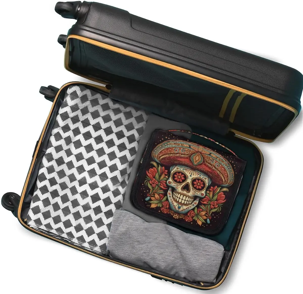cfpolar Halloween Skeleton Rose Travel Toiletry Bag with Hanging Hook, Waterproof Toiletries Travel Bag for Women Girls, Portable Make Up Bag Organizer, Hanging Case Cosmetics Bag for Bathroom