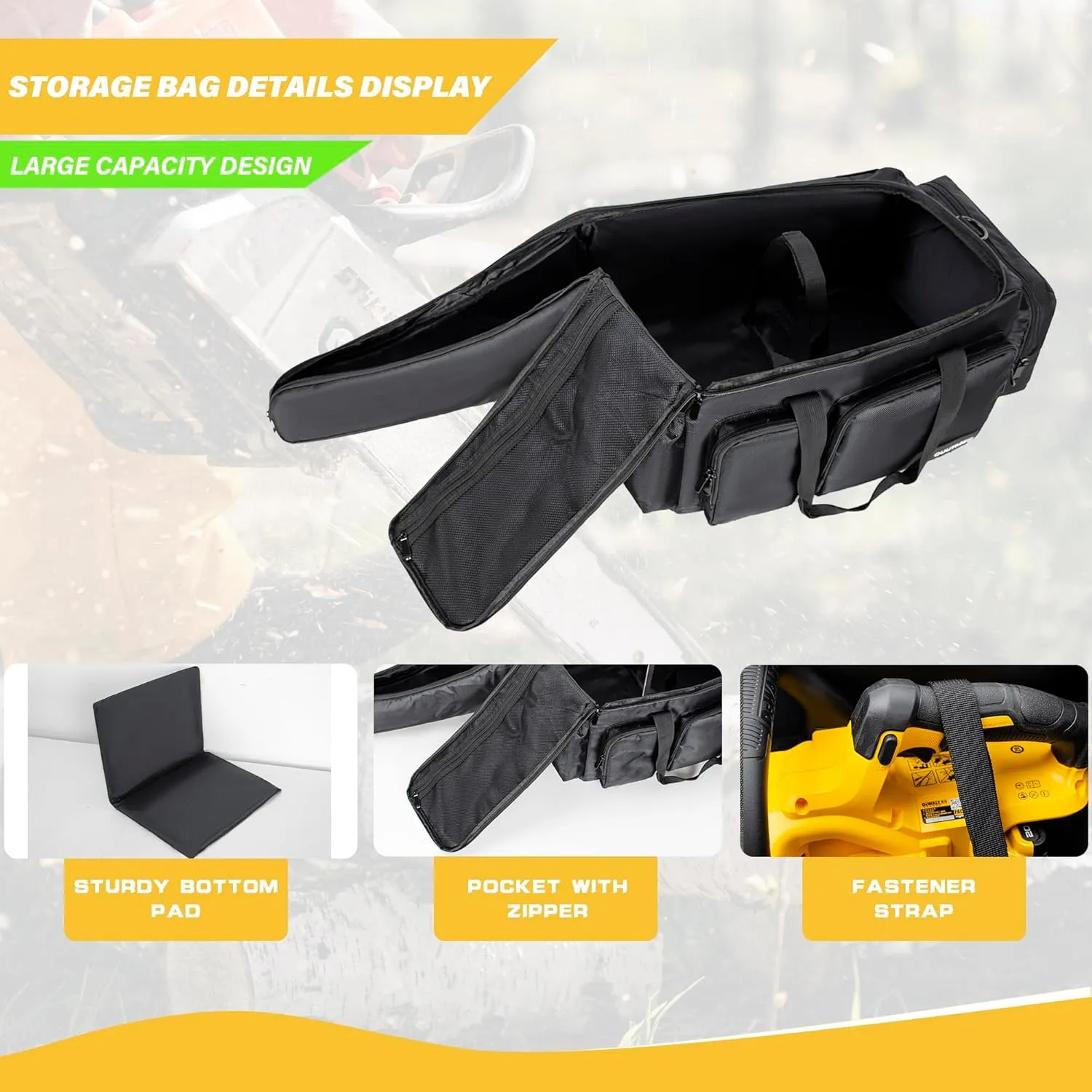 Chainsaw Carrying Case, Waterproof Foldable Chainsaw Storage Bag Compatible with EGO, Dewalt, Greenworks 10 & 12 Inch Cordless Power Chainsaw & Accessories
