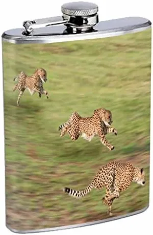 Cheetah Flask D2 8oz Stainless Steel Feline Africa Savannah Grassland Running