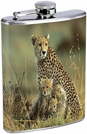 Cheetah Flask D3 8oz Stainless Steel Feline Africa Savannah Grassland Running