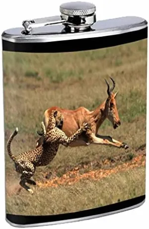 Cheetah Flask D4 8oz Stainless Steel Feline Africa Savannah Grassland Running