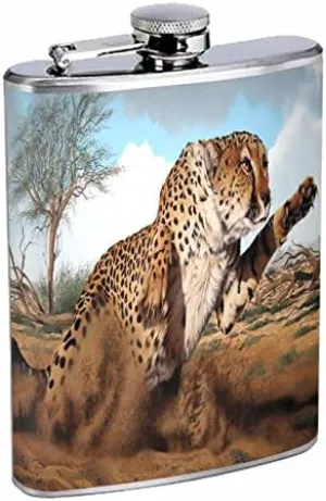 Cheetah Flask D5 8oz Stainless Steel Feline Africa Savannah Grassland Running