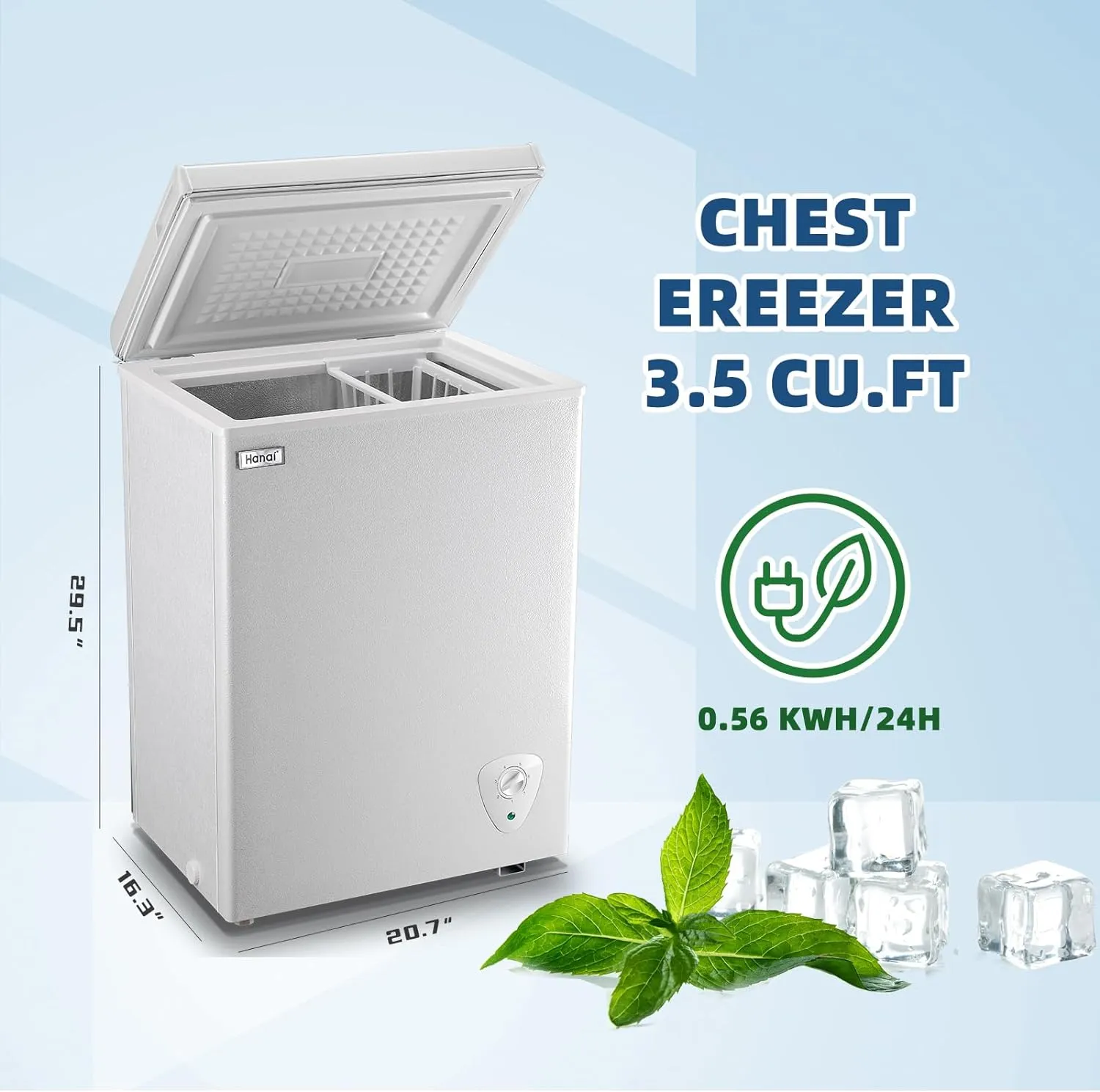 Chest Freezer 3.5 Cu.Ft Small Deep Freezer Top Door Mini Freezer with Removable Basket, Low Noise, 7 Adjustable Temperature and Energy Saving Perfect for Home Garage Basement Dorm or Apartment White