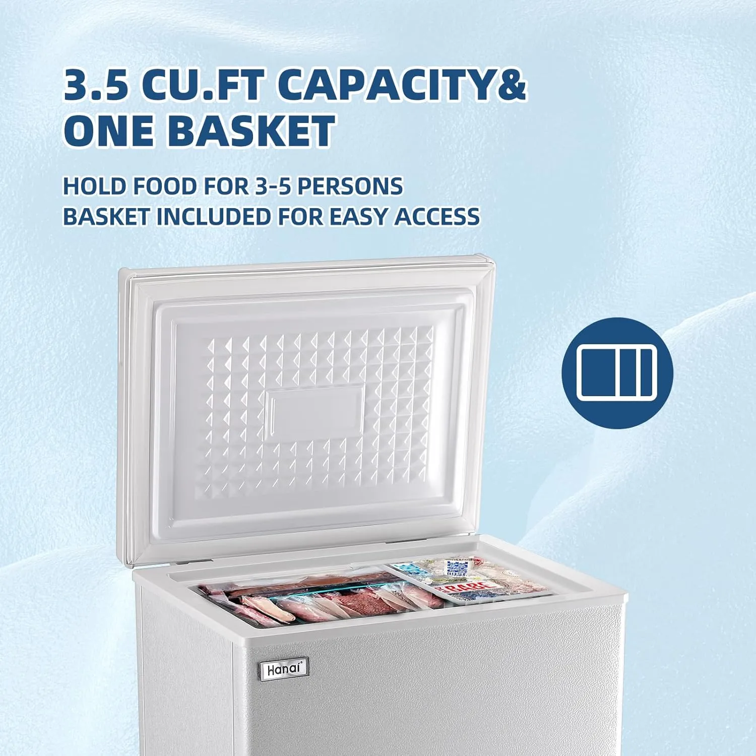 Chest Freezer 3.5 Cu.Ft Small Deep Freezer Top Door Mini Freezer with Removable Basket, Low Noise, 7 Adjustable Temperature and Energy Saving Perfect for Home Garage Basement Dorm or Apartment White