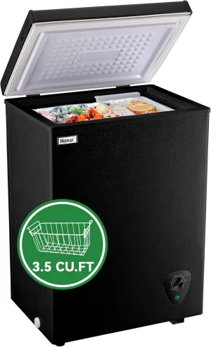 Chest Freezer Small Deep Freezer Black 3.5 Cu.Ft Free-Standing Top Door Freezer Adjustable 7 Thermostat and Removable Basket Open Garage Basement Apartment Kitchen Business
