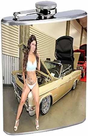 Chola Pin Up Girls Hood Lady Gangsta S10 Flask Stainless Steel 8oz Hip Silver Whiskey Drinking Spirits Liquor