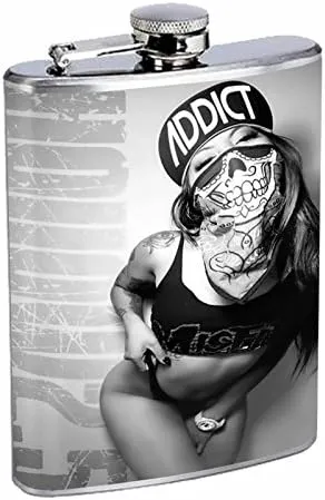 Chola Pin Up Girls Hood Lady Gangsta S12 Flask Stainless Steel 8oz Hip Silver Whiskey Drinking Spirits Liquor