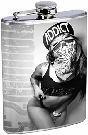 Chola Pin Up Girls Hood Lady Gangsta S12 Flask Stainless Steel 8oz Hip Silver Whiskey Drinking Spirits Liquor