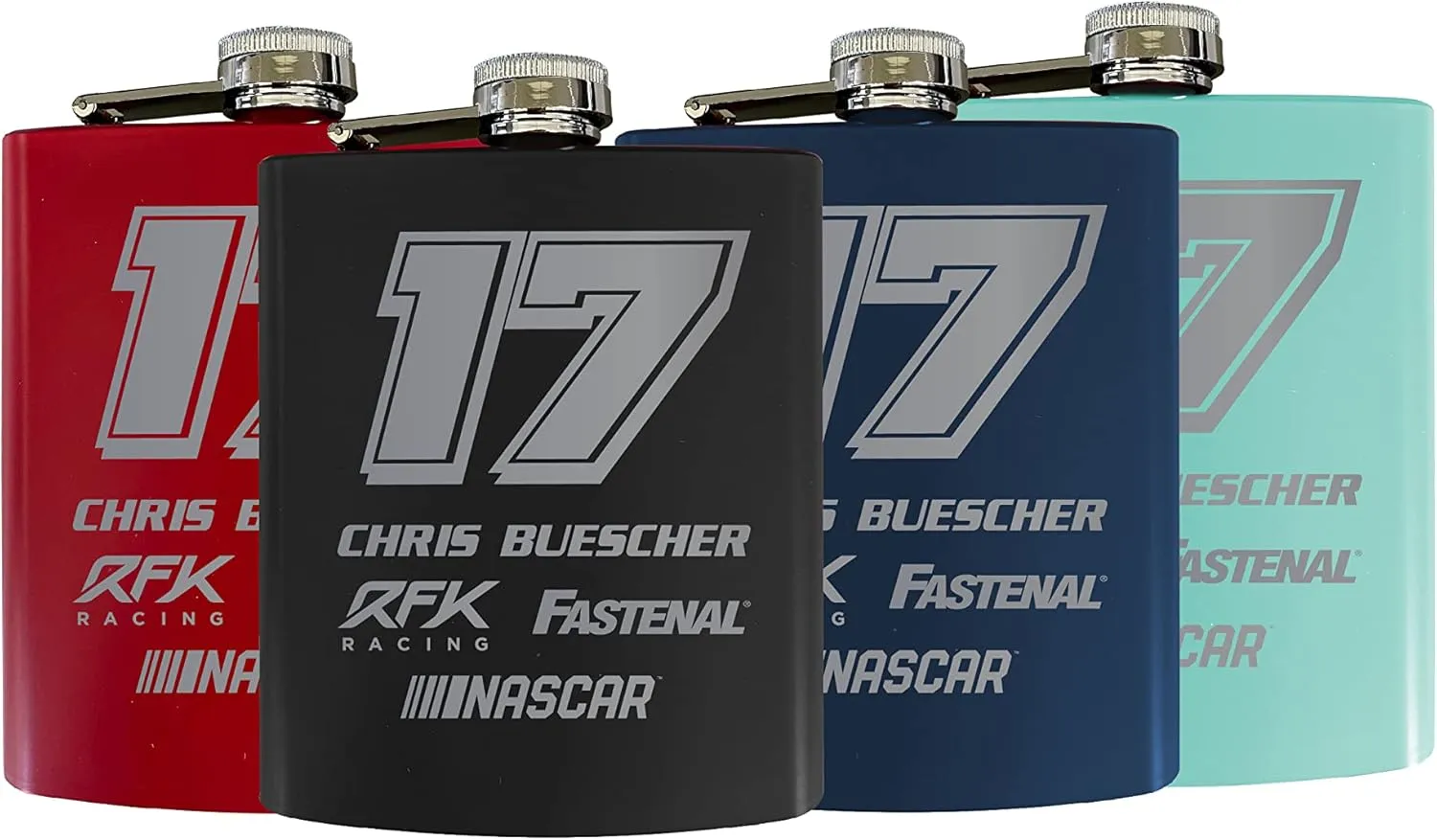 Chris Buescher #17 Matte Finish Stainless Steel 7 oz Flask New for 2022 Colors (Black)