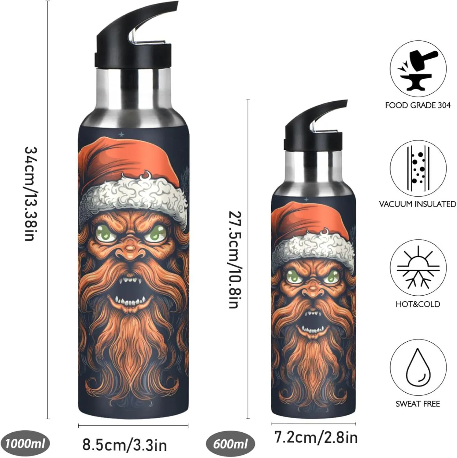 Christmas Style Animals Octopus Sport Water Bottle Insulated Stainless Steel Large Vacuum Flask Leak Proof Thermos with Straw for Travel(600ml/1000ml)