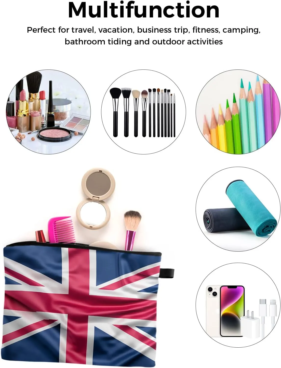Classic British Flag Red Stripes Cosmetic Bags for Women, Blue Red White Line Small Makeup Bag for Purse, Waterproof Travel Toiletry Bag Accessories Organizer, 1PCS