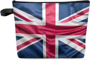 Classic British Flag Red Stripes Cosmetic Bags for Women, Blue Red White Line Small Makeup Bag for Purse, Waterproof Travel Toiletry Bag Accessories Organizer, 1PCS
