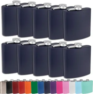 Clear Water Home Goods - 6 oz Powder Coated Stainless Steel Hip Flask - Wedding Party - Groomsman - Bridesmaid (Matte Navy, 10)