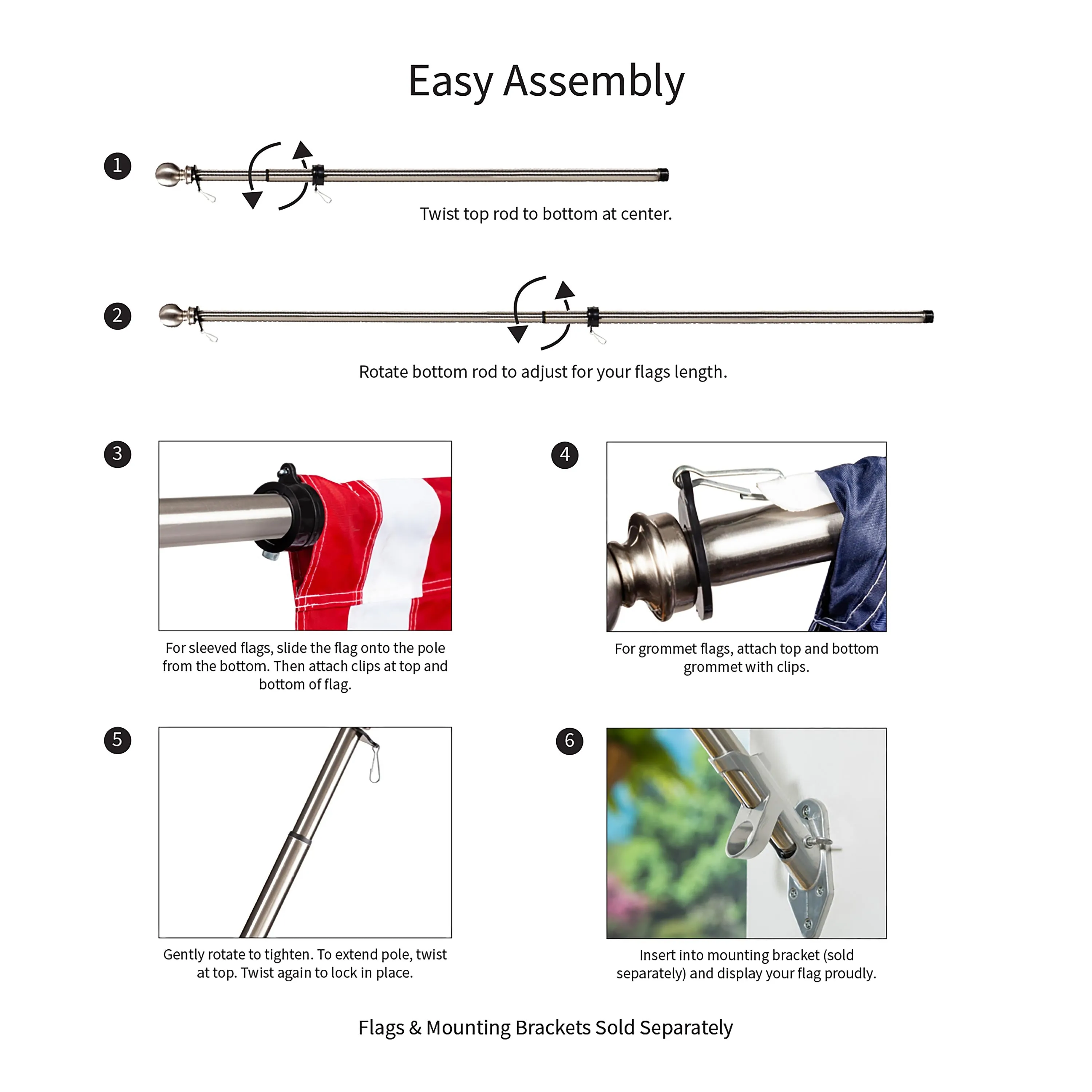 Clearance offer Luxurious touch House Metal Extendable Flag Pole, Silver