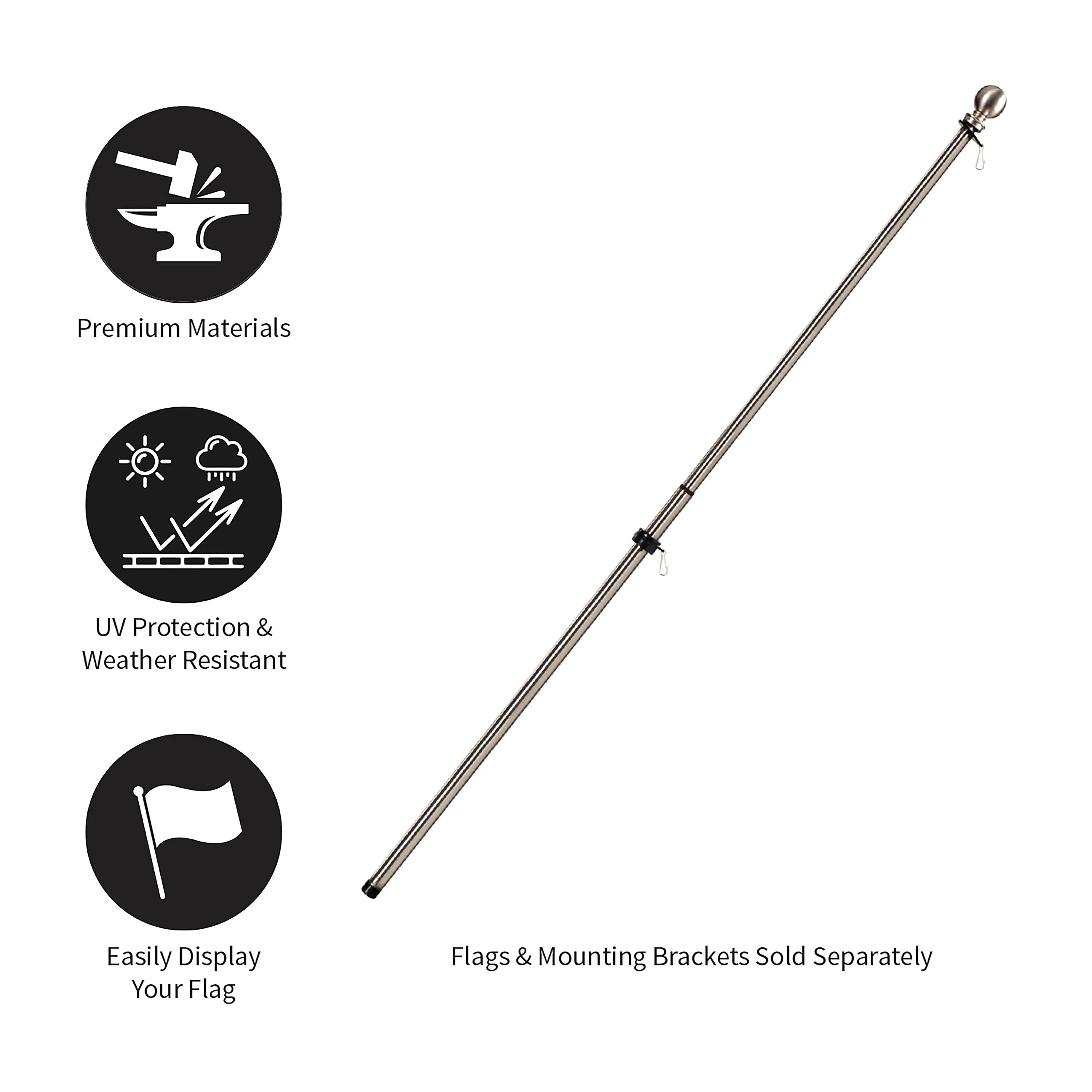Clearance offer Luxurious touch House Metal Extendable Flag Pole, Silver