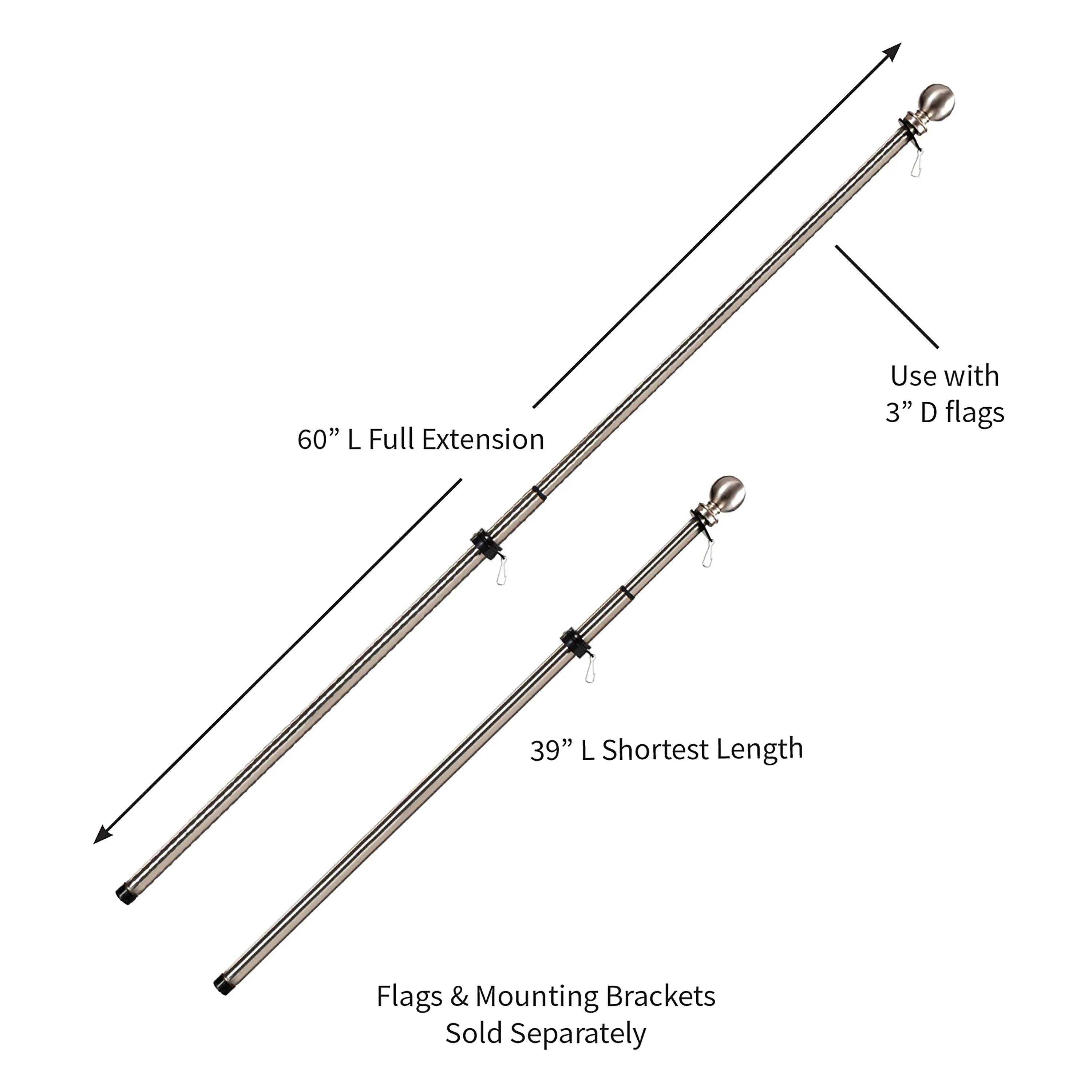 Clearance offer Luxurious touch House Metal Extendable Flag Pole, Silver