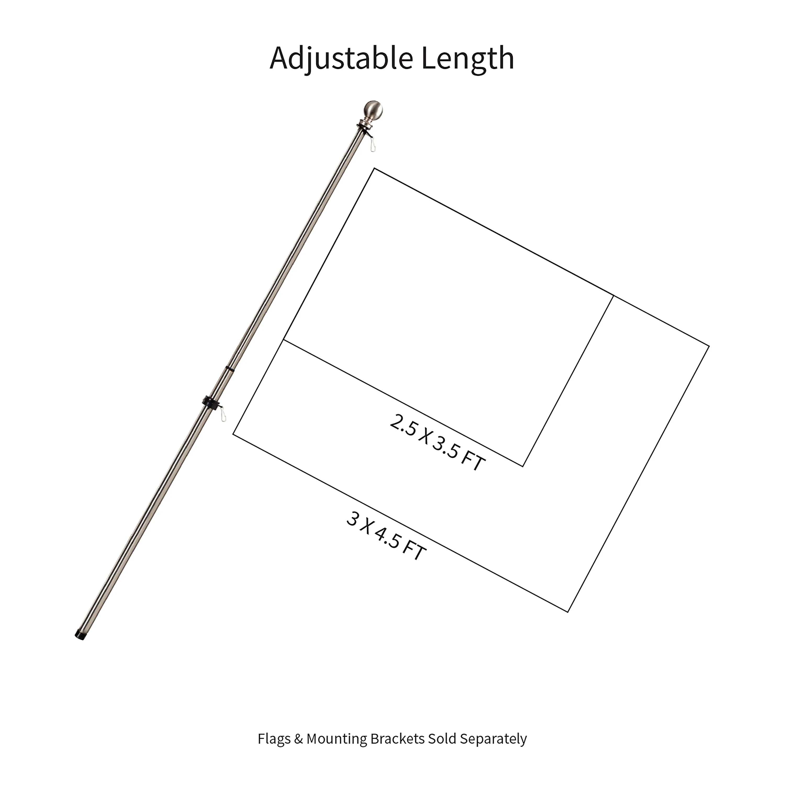Clearance offer Luxurious touch House Metal Extendable Flag Pole, Silver