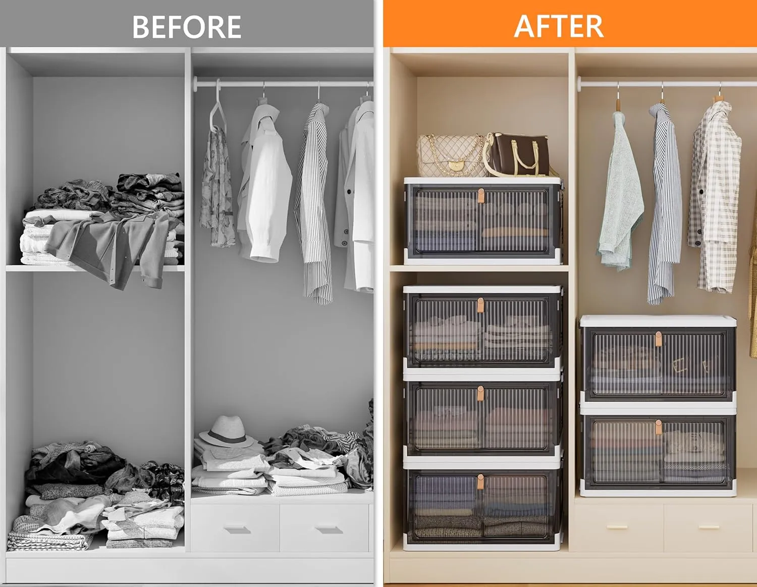 Closet Organizers and Storage 93Qt 3 Pack Closet Organizer Boxes for Clothes Stackable Storage Bins Foldable Storage Box for Clothes
