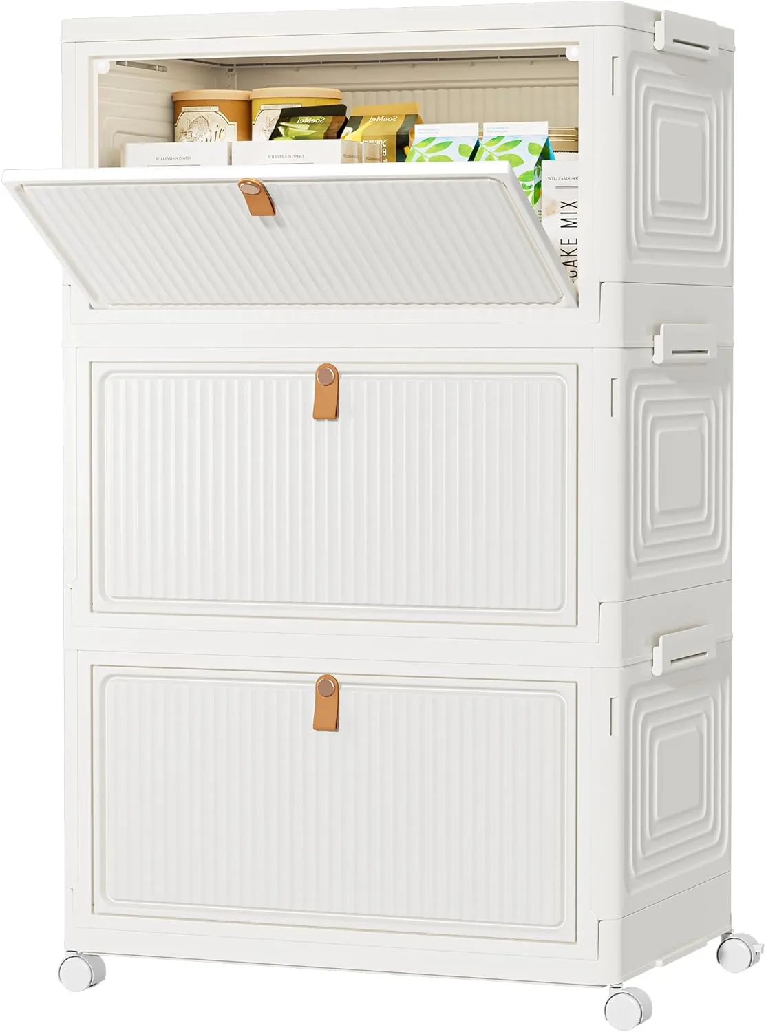 Closet Organizers and Storage 93Qt 3 Pack Closet Organizer Boxes for Clothes Stackable Storage Bins Foldable Storage Drawer for Clothes Milky