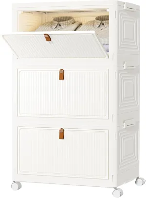 Closet Organizers and Storage 93Qt 3 Pack Closet Organizer Boxes for Clothes Stackable Storage Bins Foldable Storage Drawer for Clothes Milky