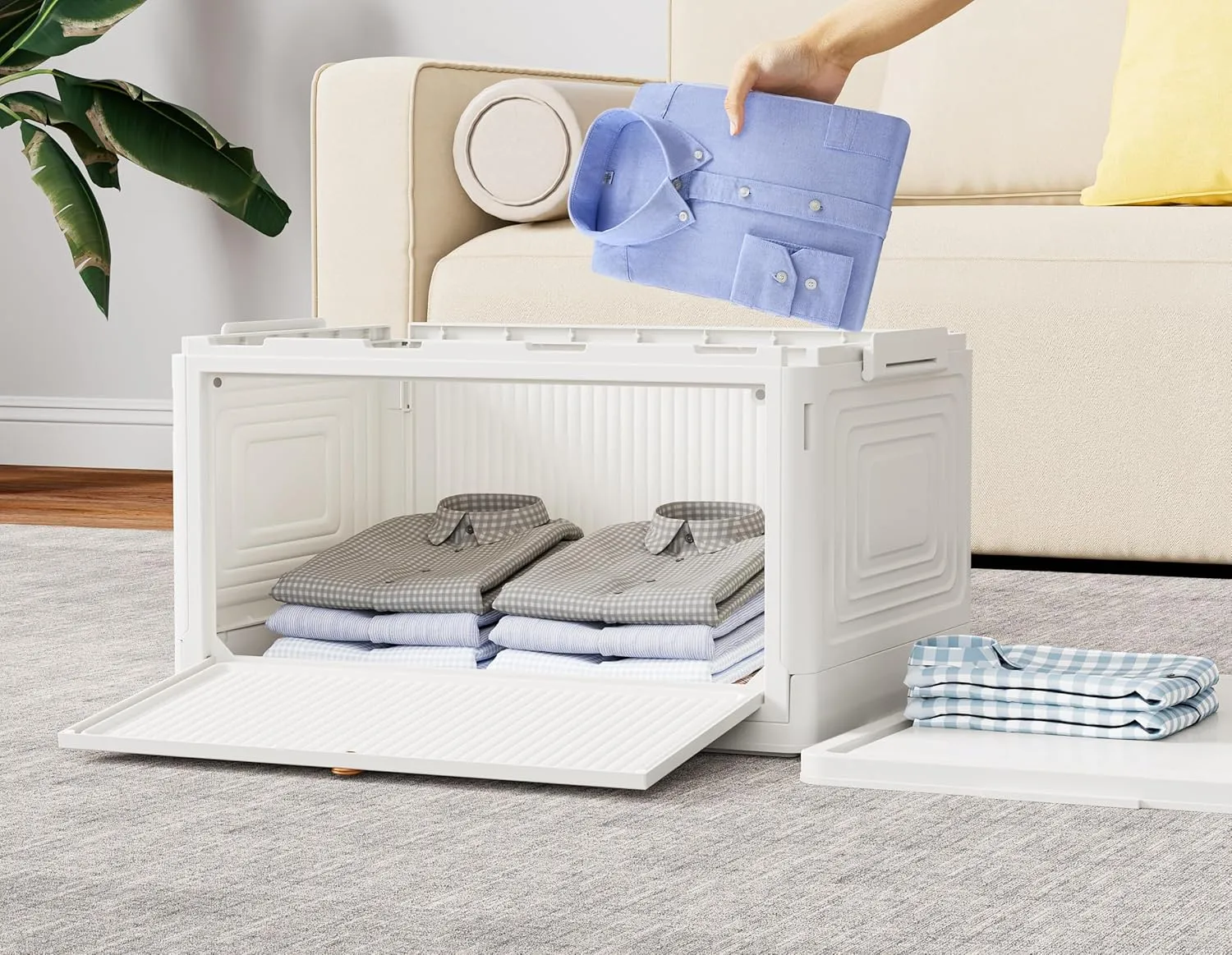 Closet Organizers and Storage 93Qt 3 Pack Closet Organizer Boxes for Clothes Stackable Storage Bins Foldable Storage Drawer for Clothes Milky