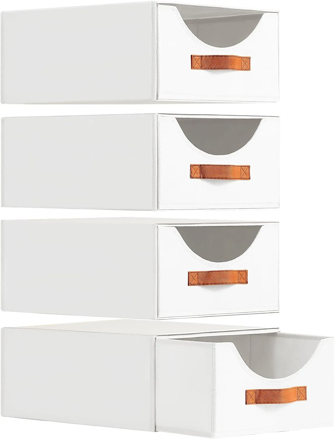 Closet Organizers and Storage - Large Stackable Storage Bins with Drawer, Fabric Bins for Organization, Collapsible Storage Drawers Organizer for Bedroom, Living Room, 4 Pack, White