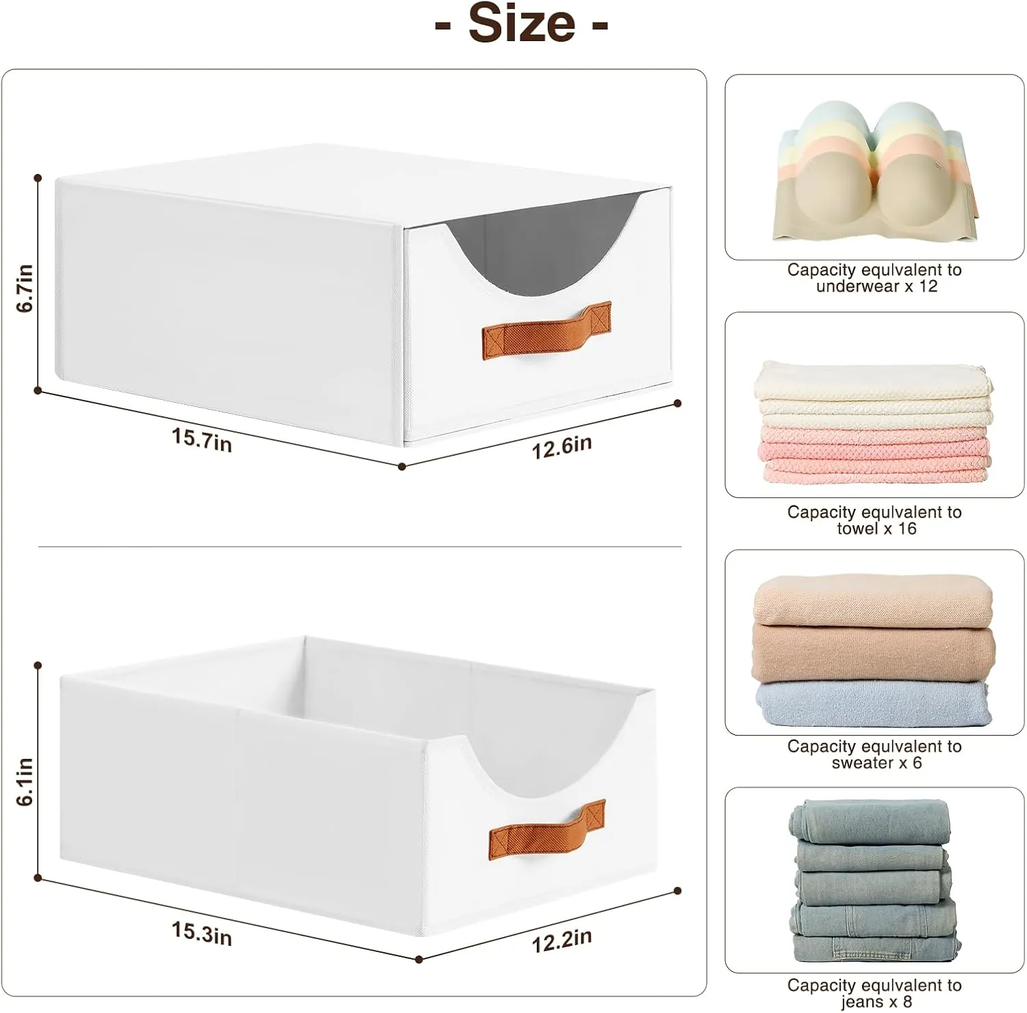 Closet Organizers and Storage - Large Stackable Storage Bins with Drawer, Fabric Bins for Organization, Collapsible Storage Drawers Organizer for Bedroom, Living Room, 4 Pack, White