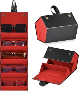 CO-Z Travel Sunglasses Organizer, Foldable Travel Sunglass Case with 5 Slots for Multiple Pairs, Portable Eyeglasses Holder
