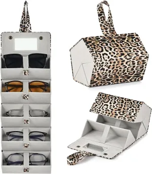 CO-Z Travel Sunglasses Organizer, Foldable Travel Sunglass Case with 5 Slots for Multiple Pairs, Portable Eyeglasses Holder