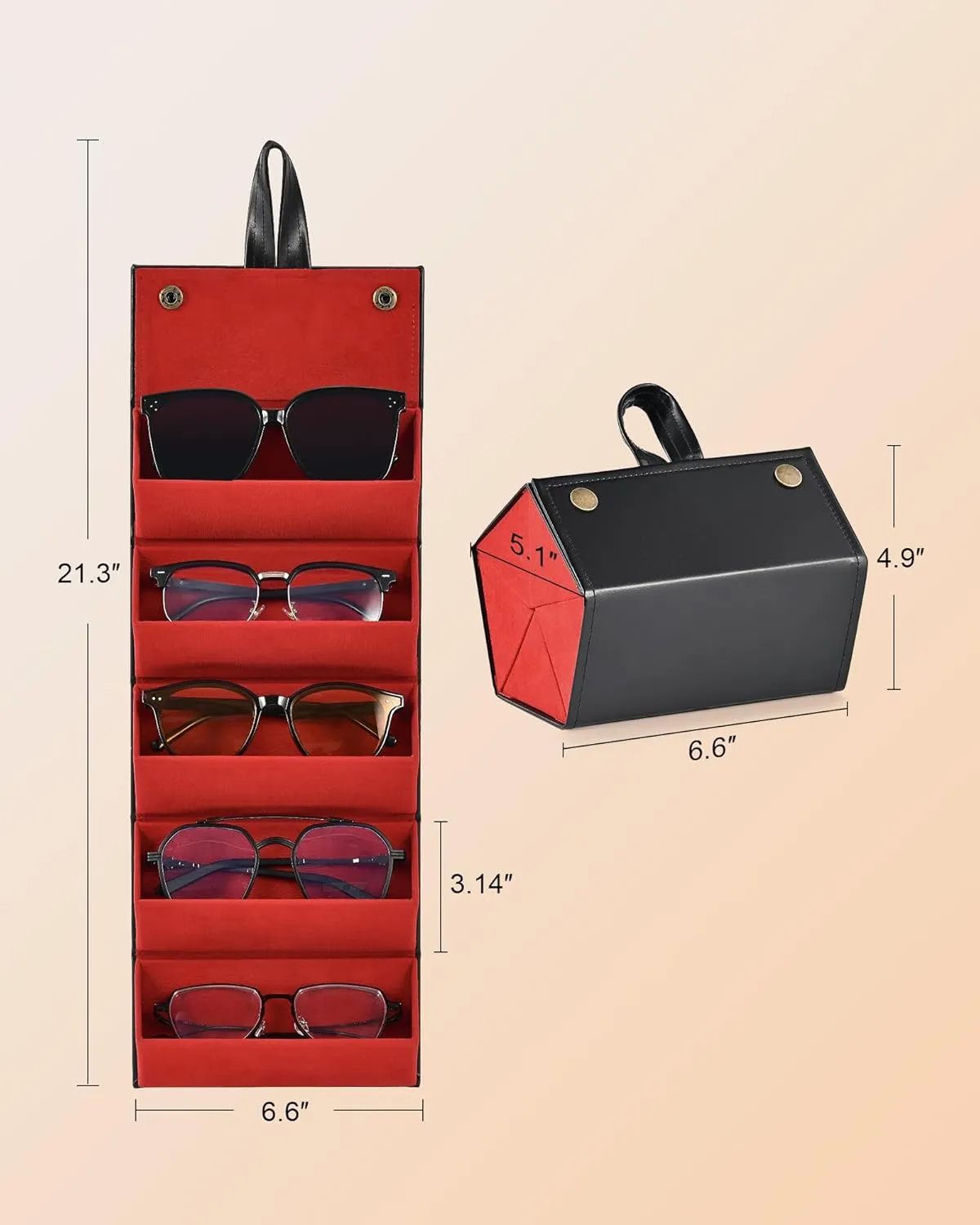 CO-Z Travel Sunglasses Organizer, Foldable Travel Sunglass Case with 5 Slots for Multiple Pairs, Portable Eyeglasses Holder