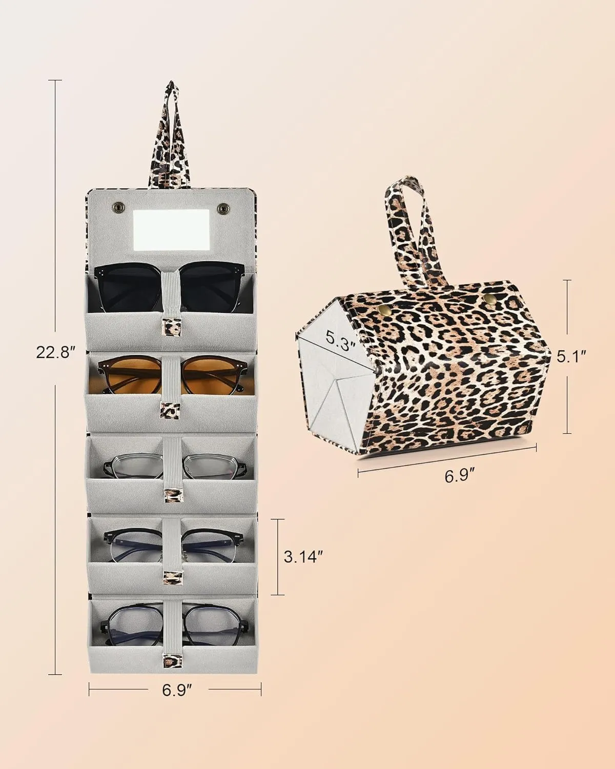 CO-Z Travel Sunglasses Organizer, Foldable Travel Sunglass Case with 5 Slots for Multiple Pairs, Portable Eyeglasses Holder