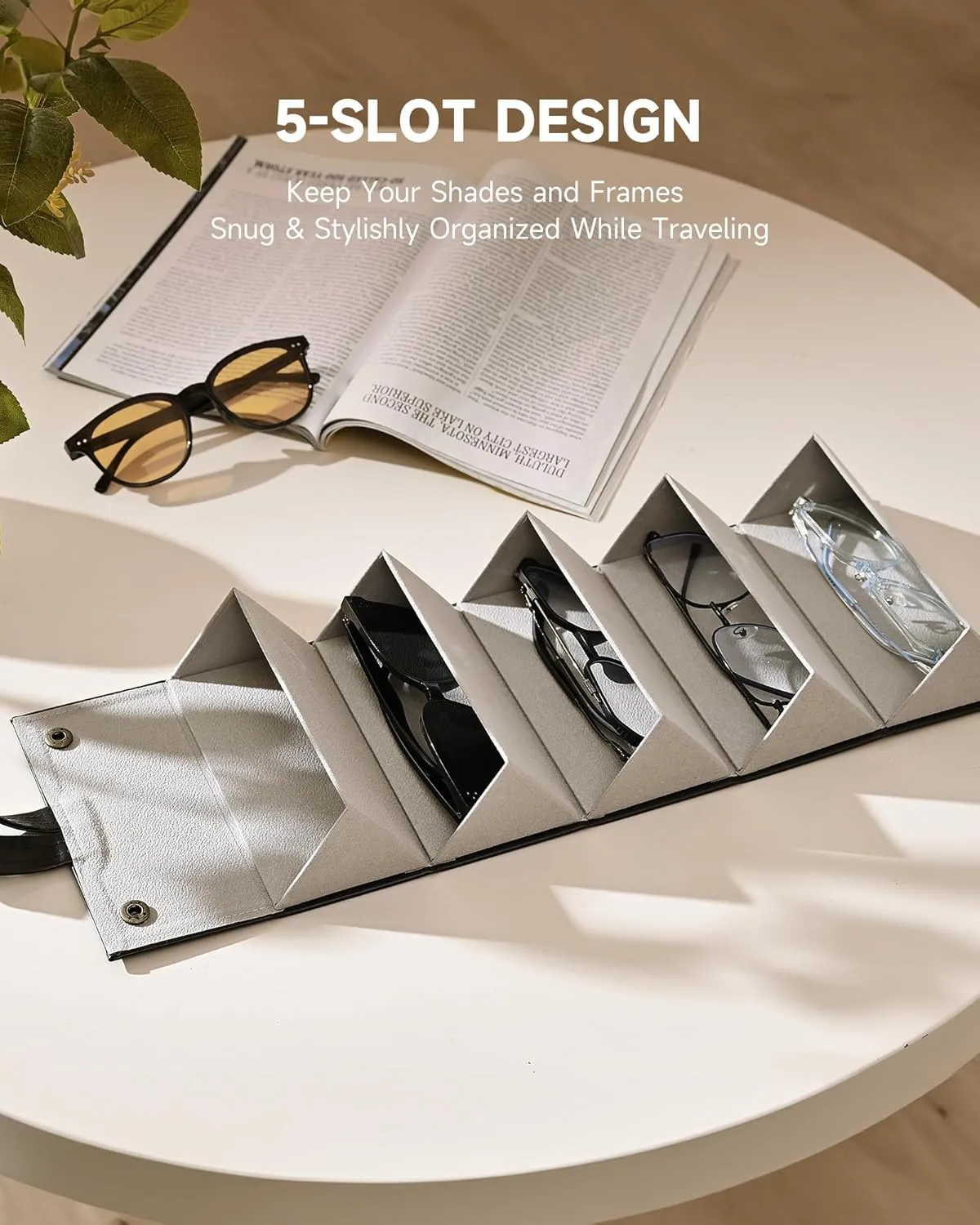 CO-Z Travel Sunglasses Organizer, Foldable Travel Sunglass Case with 5 Slots for Multiple Pairs, Portable Eyeglasses Holder