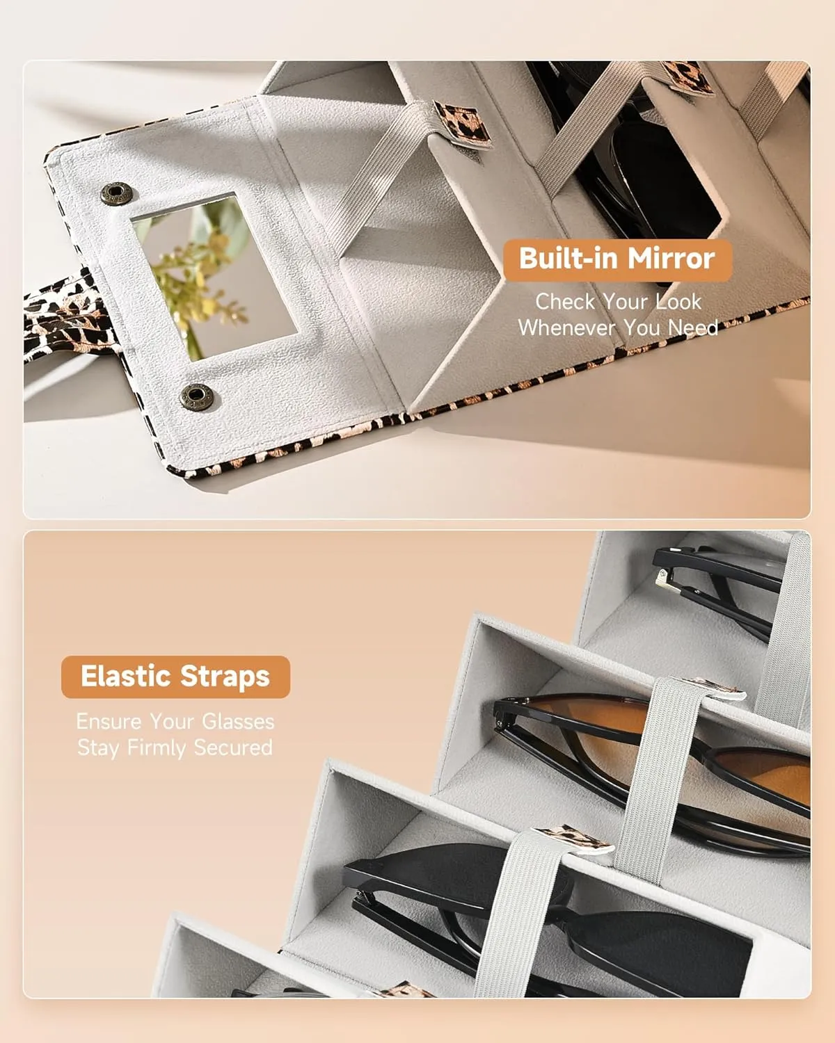 CO-Z Travel Sunglasses Organizer, Foldable Travel Sunglass Case with 5 Slots for Multiple Pairs, Portable Eyeglasses Holder