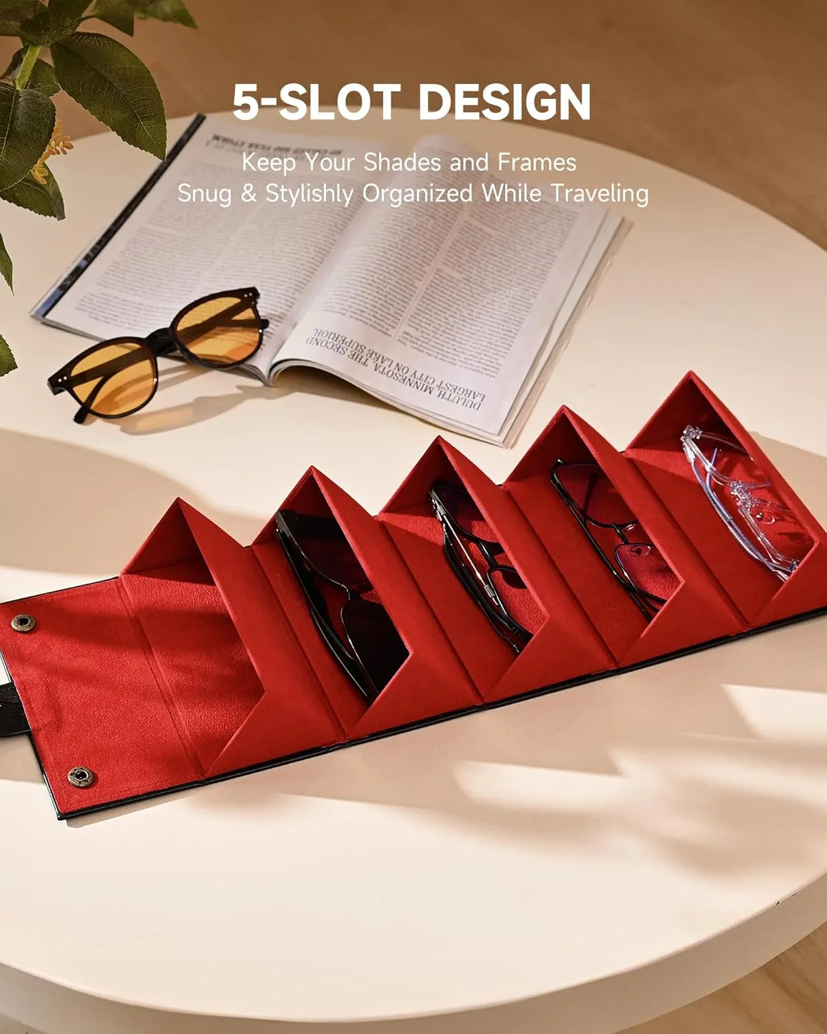 CO-Z Travel Sunglasses Organizer, Foldable Travel Sunglass Case with 5 Slots for Multiple Pairs, Portable Eyeglasses Holder