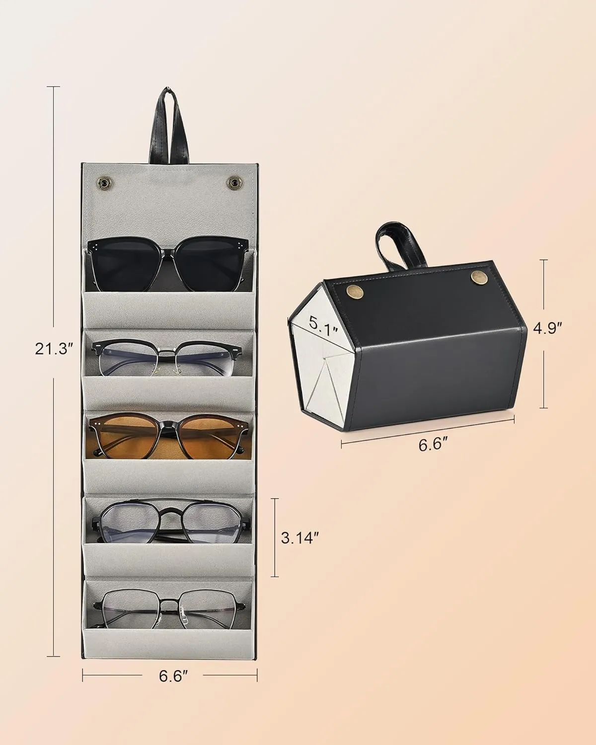 CO-Z Travel Sunglasses Organizer, Foldable Travel Sunglass Case with 5 Slots for Multiple Pairs, Portable Eyeglasses Holder