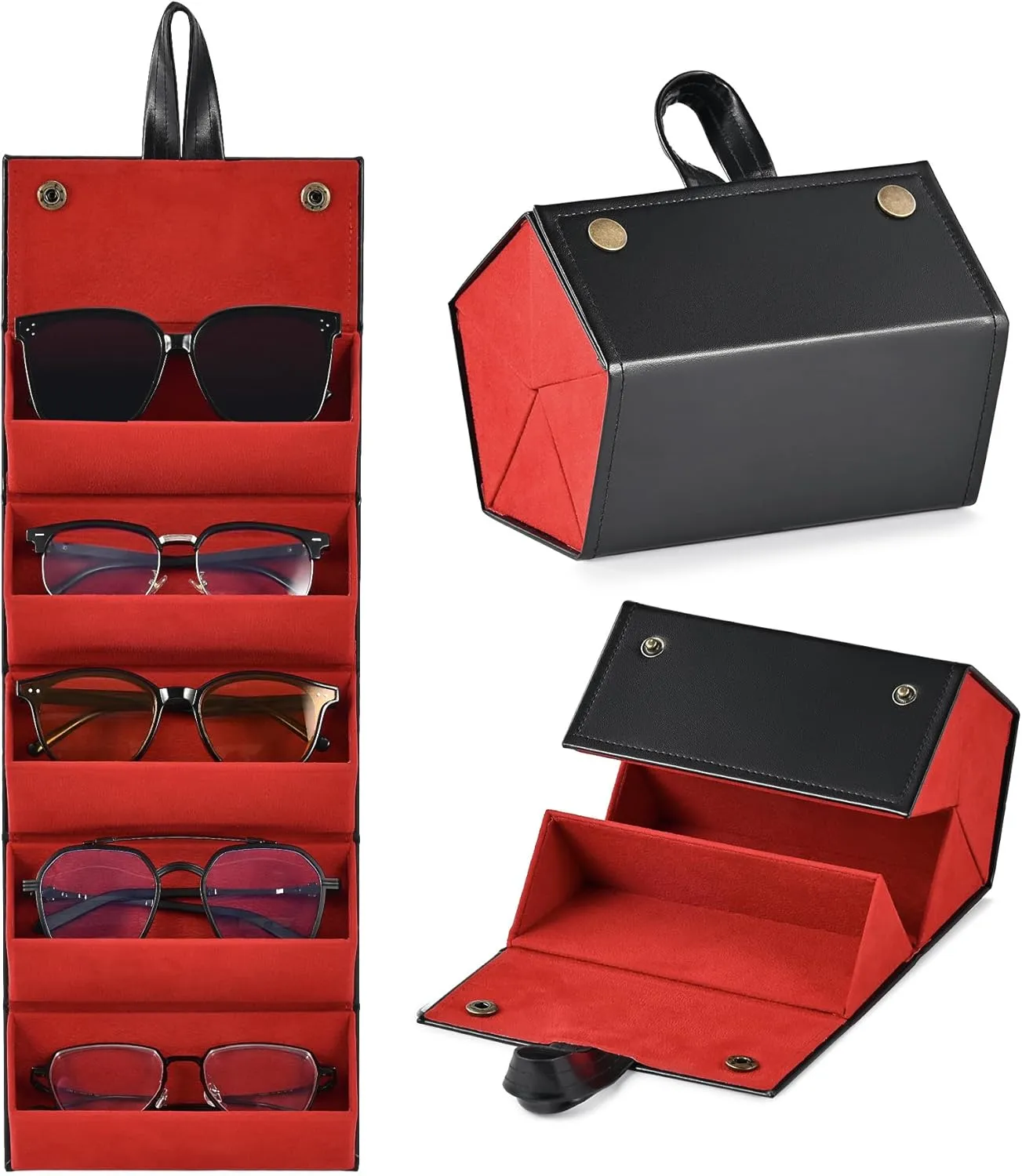 CO-Z Travel Sunglasses Organizer, Foldable Travel Sunglass Case with 5 Slots for Multiple Pairs, Portable Eyeglasses Holder