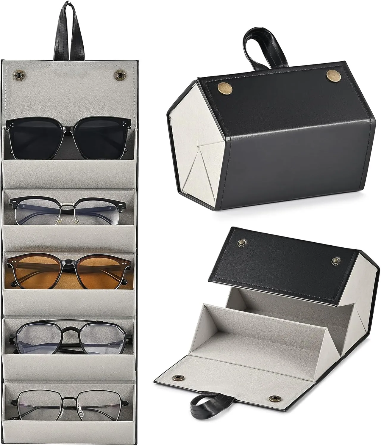 CO-Z Travel Sunglasses Organizer, Foldable Travel Sunglass Case with 5 Slots for Multiple Pairs, Portable Eyeglasses Holder