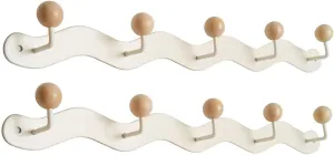 Coat Rack Wall Mount,White Wall Hooks Adhesive & Screw in,Anti-Tear Wooden Ball Hook Rail, Heavy Duty Metal Coat Hanger Wall Mount for Entryway, Bathroom, Bedroom, Kitchen2PACK (5-tri Hooks)