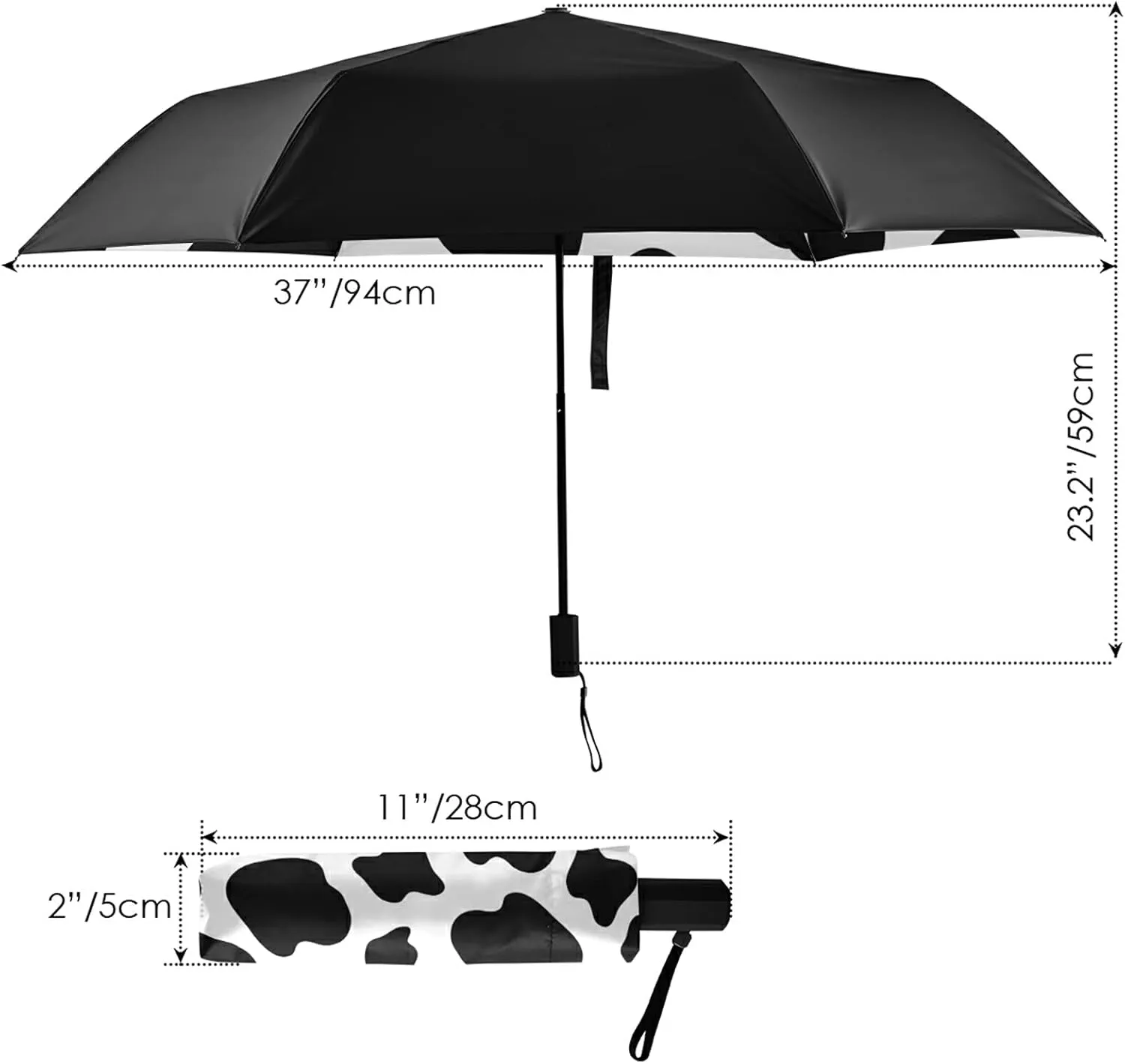 Compact Lightweight Folding Umbrella, Inner Print Sun Parasol with UV Protection, Strong Portable Travel Rain Umbrella