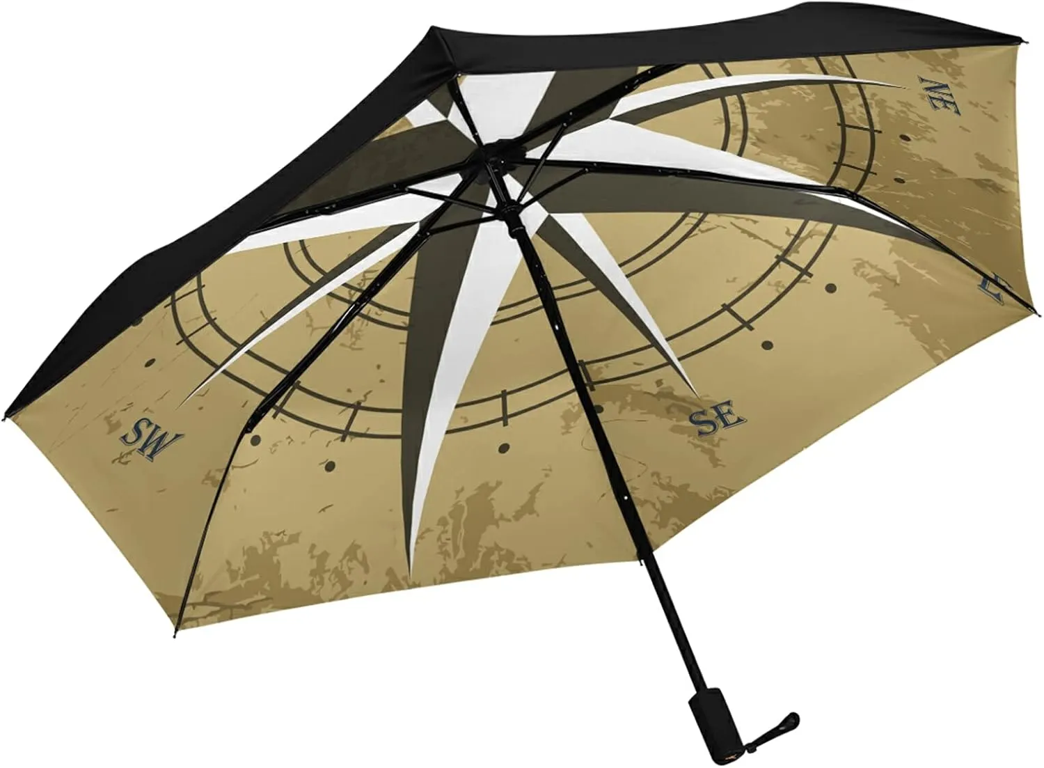 Compact Lightweight Folding Umbrella, Inner Print Sun Parasol with UV Protection, Strong Portable Travel Rain Umbrella