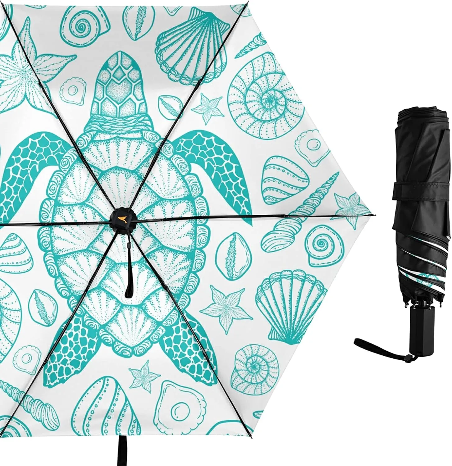 Compact Lightweight Folding Umbrella, Inner Print Sun Parasol with UV Protection, Strong Portable Travel Rain Umbrella