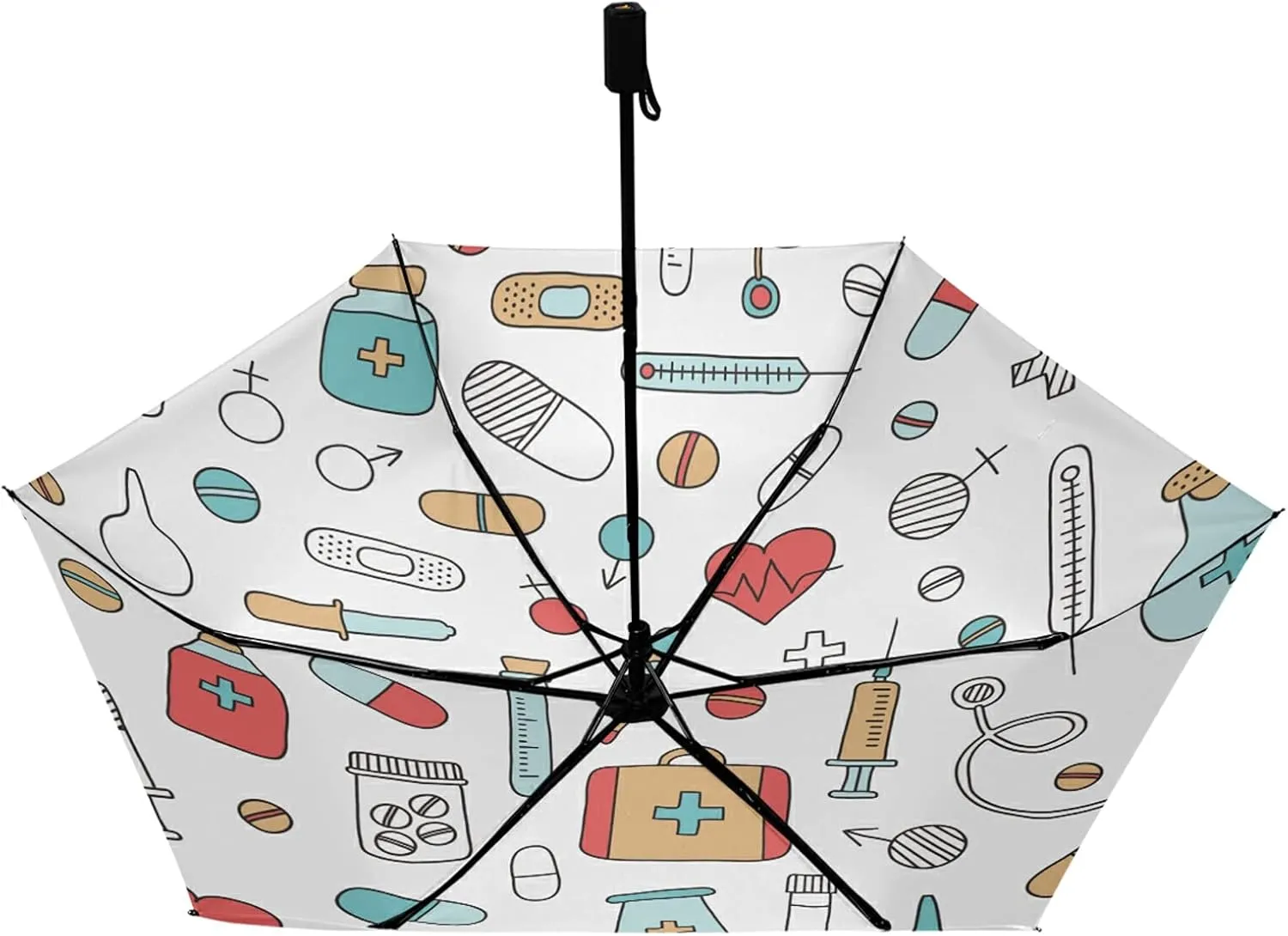 Compact Lightweight Folding Umbrella, Inner Print Sun Parasol with UV Protection, Strong Portable Travel Rain Umbrella
