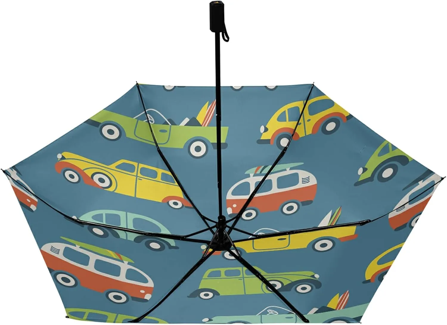 Compact Lightweight Folding Umbrella, Inner Print Sun Parasol with UV Protection, Strong Portable Travel Rain Umbrella