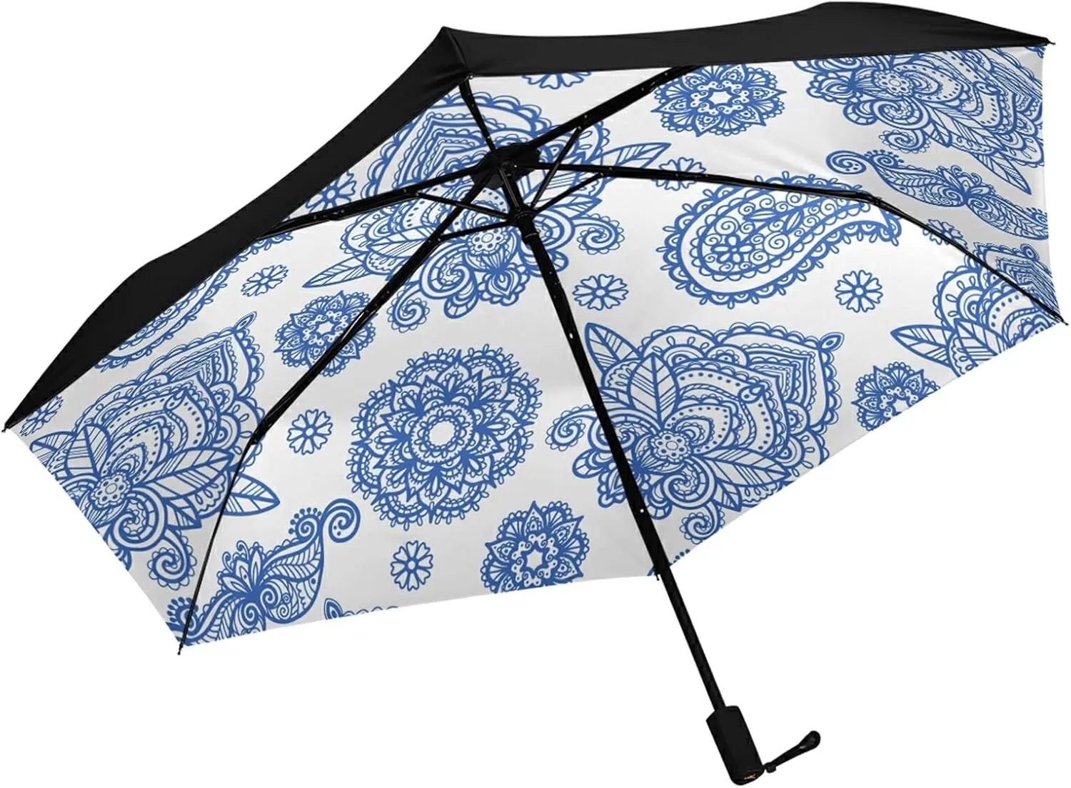 Compact Lightweight Folding Umbrella, Inner Print Sun Parasol with UV Protection, Strong Portable Travel Rain Umbrella