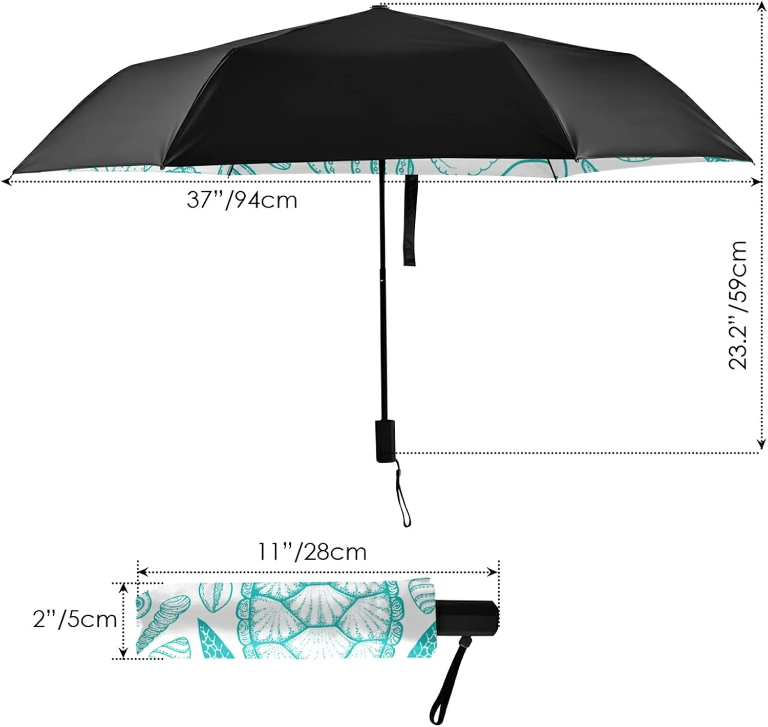 Compact Lightweight Folding Umbrella, Inner Print Sun Parasol with UV Protection, Strong Portable Travel Rain Umbrella