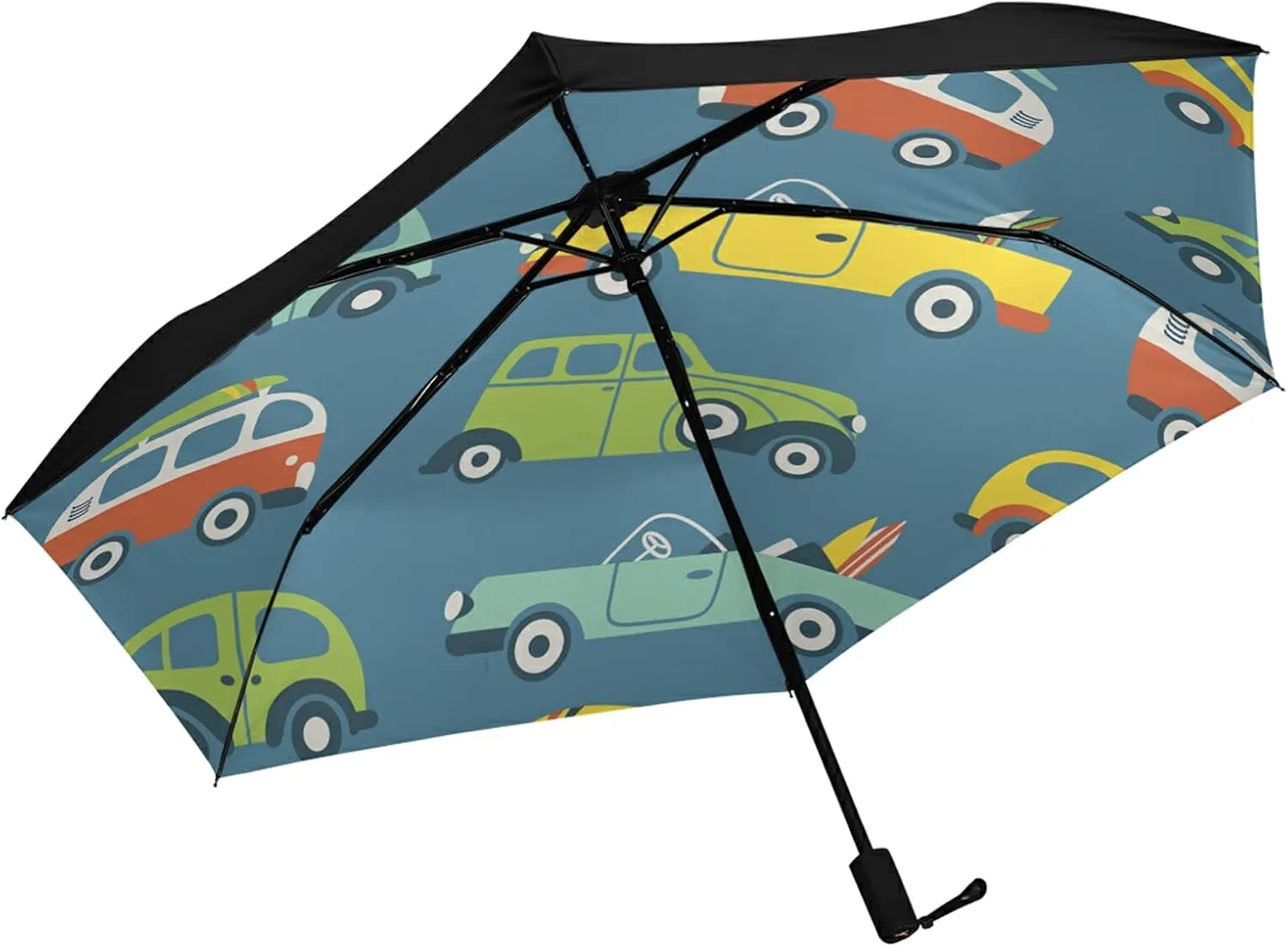 Compact Lightweight Folding Umbrella, Inner Print Sun Parasol with UV Protection, Strong Portable Travel Rain Umbrella