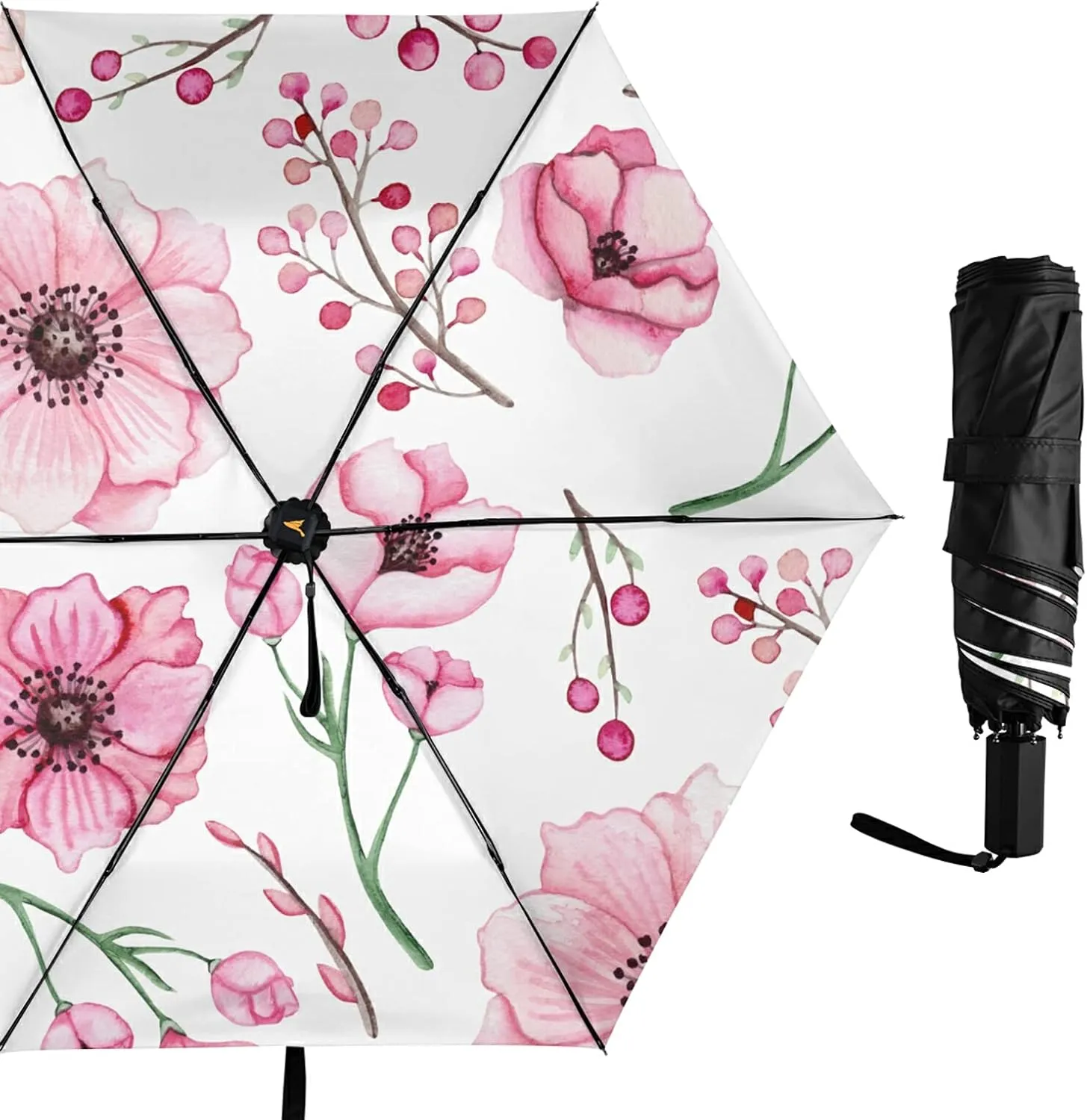 Compact Lightweight Folding Umbrella, Inner Print Sun Parasol with UV Protection, Strong Portable Travel Rain Umbrella