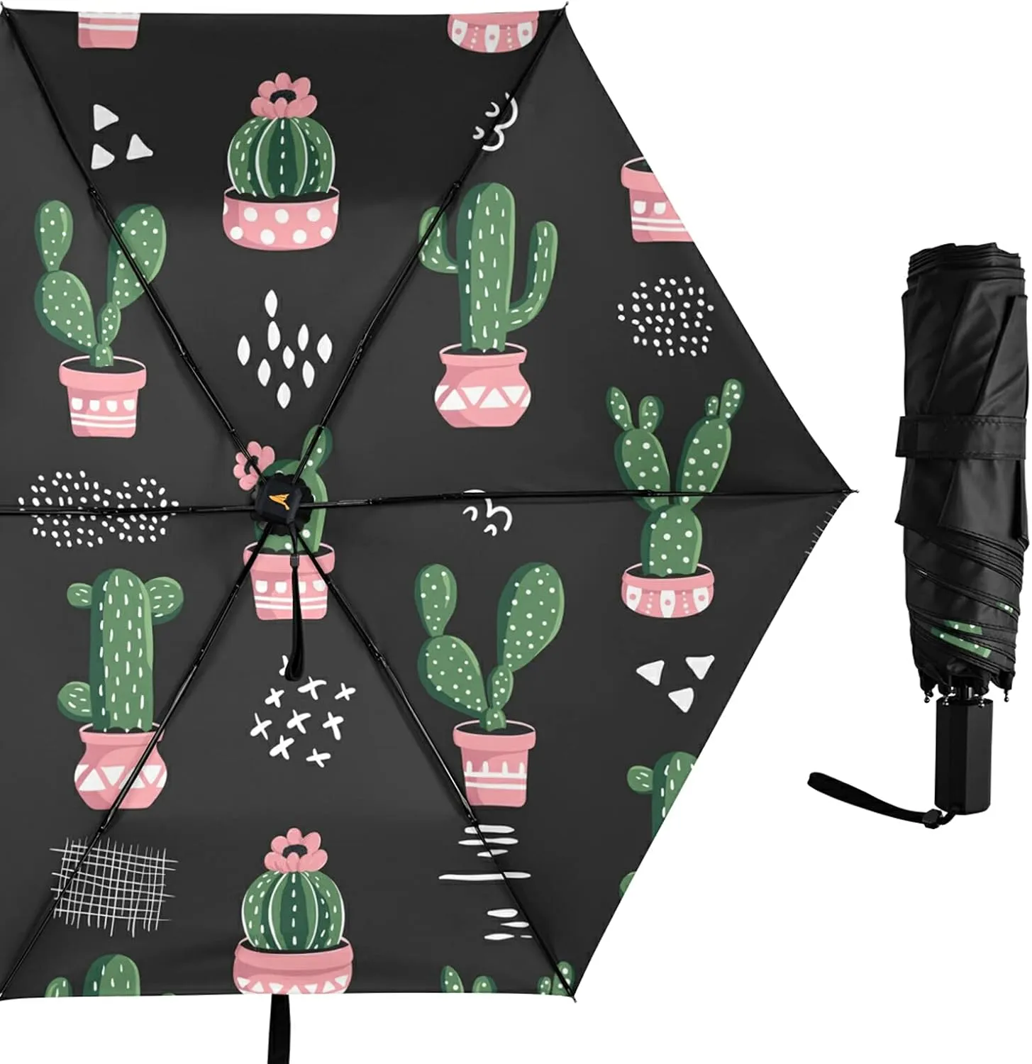 Compact Lightweight Folding Umbrella, Inner Print Sun Parasol with UV Protection, Strong Portable Travel Rain Umbrella