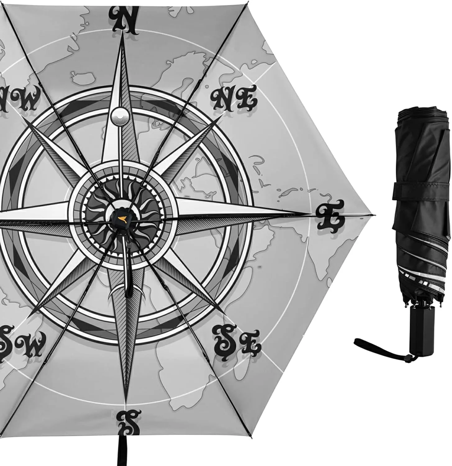 Compact Lightweight Folding Umbrella, Inner Print Sun Parasol with UV Protection, Strong Portable Travel Rain Umbrella